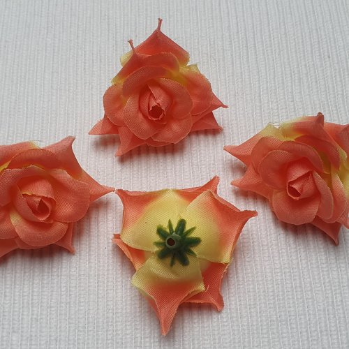 1 rose fleur corail saumon jaune tissus polyester organza 5cm à plusieurs niveaux