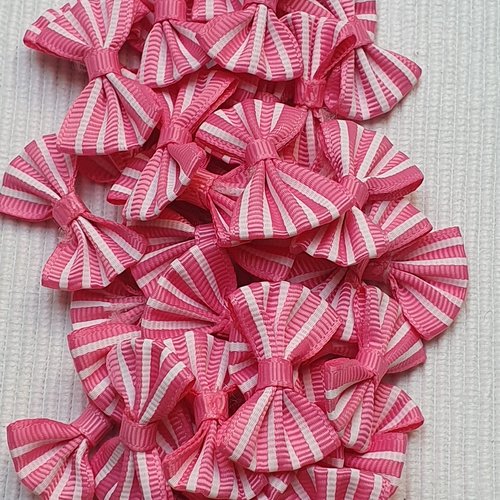 4 petits noeud rose à rayure blanc 3.5x2.5cm galon satiné