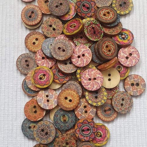 10 boutons rond mixte 15x2.5mm bois