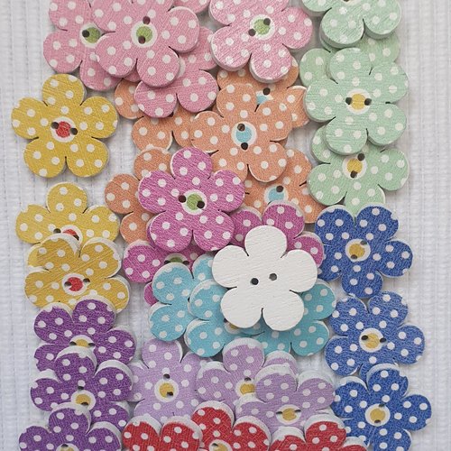 8 boutons fleur violet à pois 20x2.3mm bois