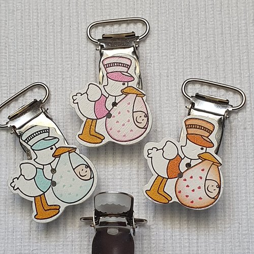 1 attache clip pince tétine bébé orange 46.6x28mm cigogne canard bébé bois