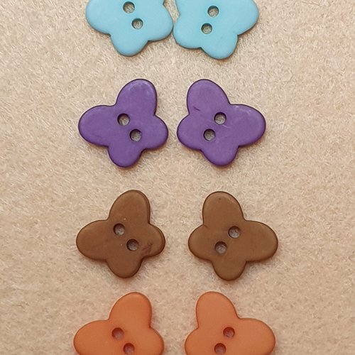 8 boutons papillon violet 13.2x10.5mm résine