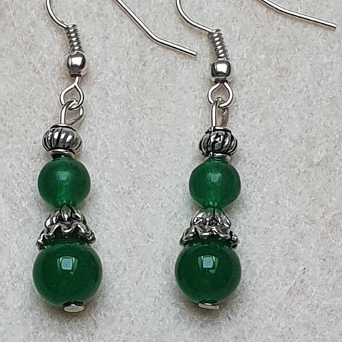 1 paire boucle d'oreilles perle jade vert 44mm