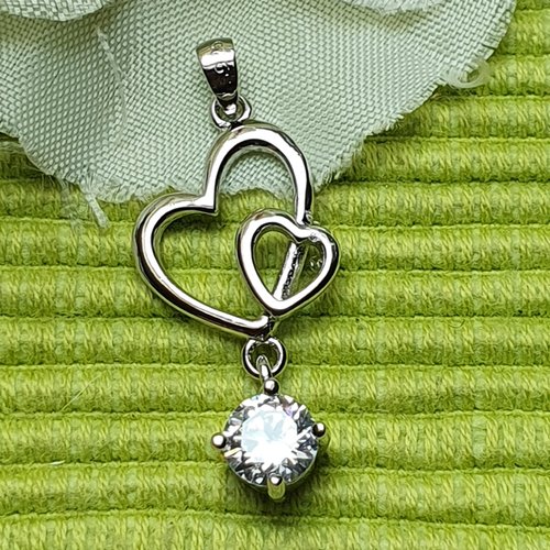 1 pendentif coeur double strass 32.5x13mm argent sterling 925