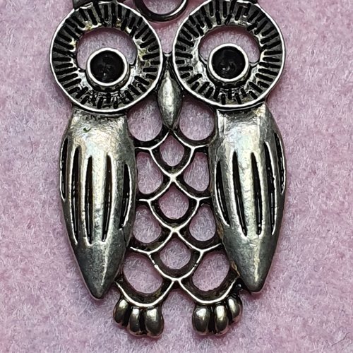 1 collier hibou chouette ciselé 33x21mm argent tibétain