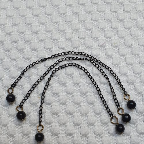 5 chainettes à perles noires 3x2mm chainette 12cm