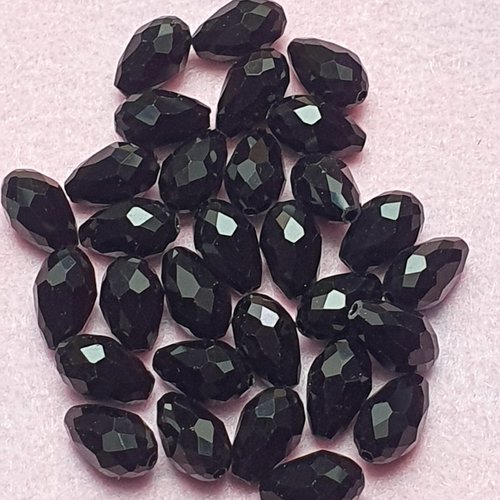 Lot de 5 perles gouttes noire verre 12.5x7.5mm à facette trou de 0.8mm