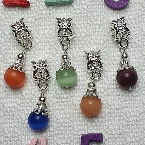 1 bélière n°4 perle oeil de chat en verre 27.7x8mm bleu argent tibétain
