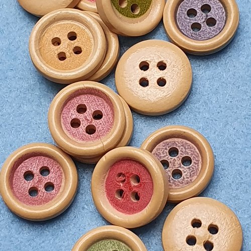 Lot de 6 boutons rond moutarde 15x4.3mm bois naturel