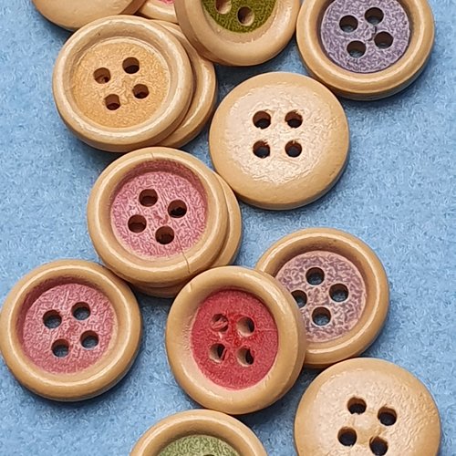 Lot de 6 boutons rond rose foncé 15x4.3mm bois naturel