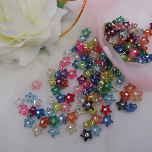 20 perles étoile strass multicolore 9mm acrylique