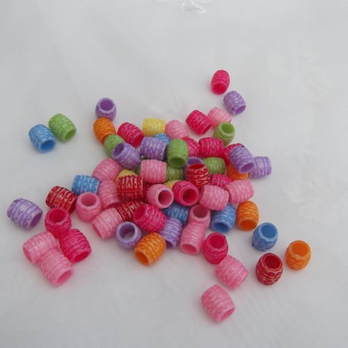 10 perles tonneau tube tambour fuchsia 10.3x9.7mm acrylique