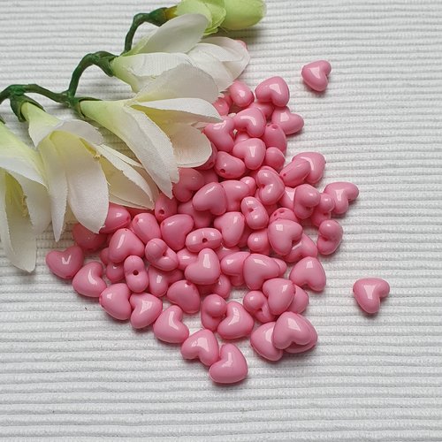 10 perles rose lisse 11x10mm acrylique trou de 1.4mm