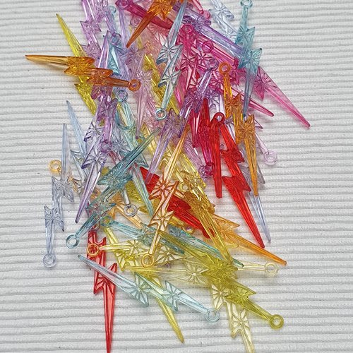 5 pendentifs éclair mixte 56x14mm acrylique transparent