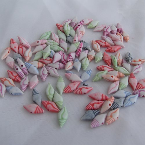 10 perles coquillage opaque ovale pastel mixte 16x7x4mm acrylique