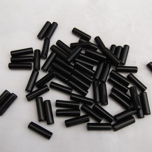 10 perles tubes noire brillant 20x6mm acrylique