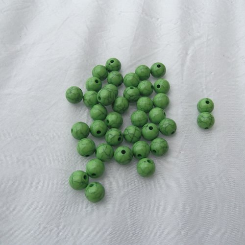 10 perles verte marbré 9.8x9.3mm acrylique