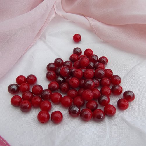 10 perles ronde rouge argenté 10mm acrylique