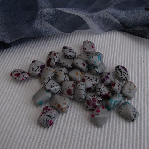 5 perles marbrée galet palet difforme mixte 18x15x9.5mm acrylique