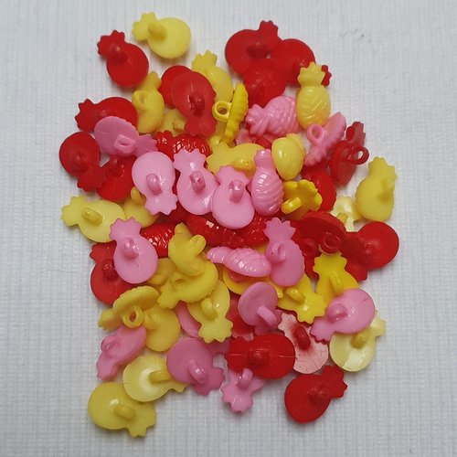 5 boutons ananas rose 18x12mm acrylique