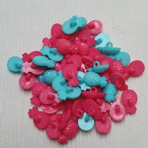 5 boutons ananas bleu turquoise 18x12mm acrylique