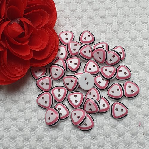 8 boutons rose triangle rond 12.5mm