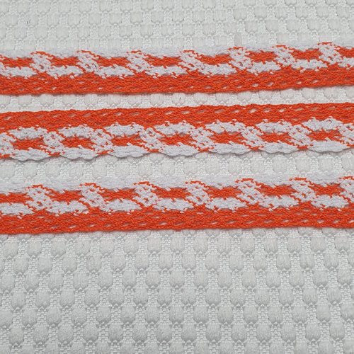 1.10m dentelle coton orange blanc 2.5cm recto verso