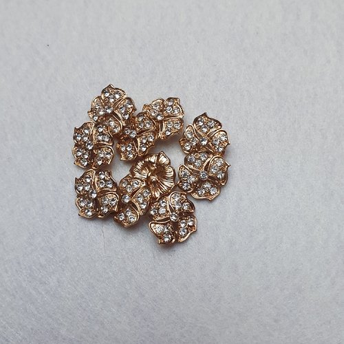 2 boutons doré fleur strass 17mm lourd