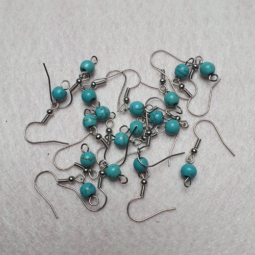 2 support boucle d'oreille crochet 30mm perle turquoise howlite