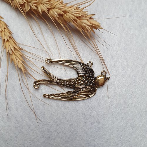 1 pendentif connecteur n°1 bijou oiseau hirondelle colombe 55.5x30mm doré noir