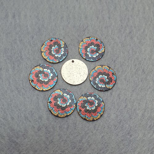 1 estampe fleur 20mm cuivre filigrane multicolore pendentif arrière doré