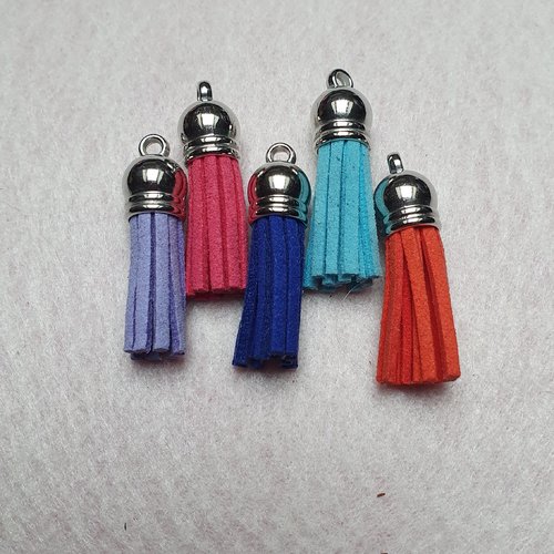 1 pompon bleu clair frange 35x10mm suédine