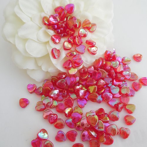 15 perles coeur rouge reflet ab 9x8mm acrylique trou de 1.2mm