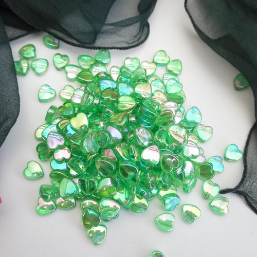 15 perles coeur vert reflet ab 9x8mm acrylique trou de 1.2mm