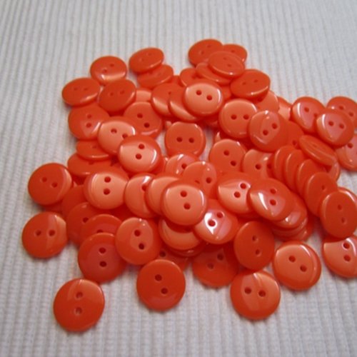 8 boutons orange 15mm résine à 2 trous