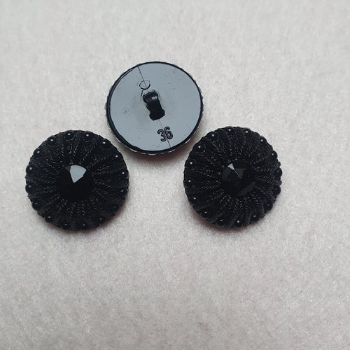 3 boutons noir perlé 22.5x11mm acrylique 1 trou