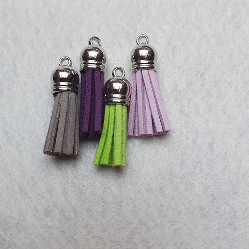 1 pompon vert fluo frange 35x10mm suédine