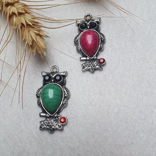 1 hibou chouette fuchsia 42x21mm howlite argent tibétain