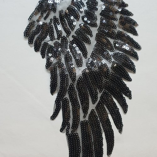 Applique aile d'ange a 26.5x12.5cm noire sequin