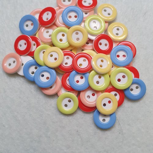 10 boutons blanc rouge résine 13mm