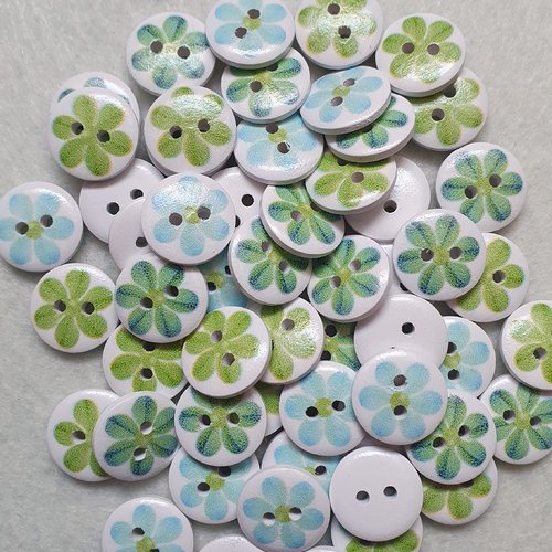 8 boutons fleur vert anis bois 15mm