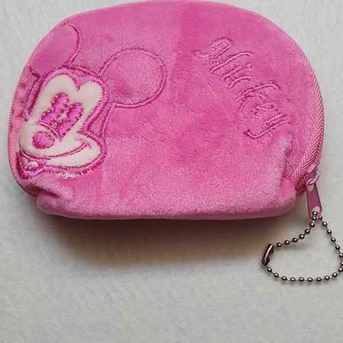Porte monnaie mickey velours rose 13x9cm