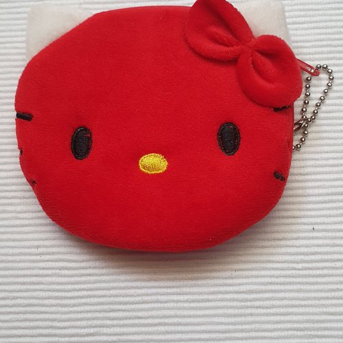 Porte monnaie chat kitty velours rouge 10x10cm