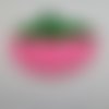 Porte monnaie fraise rose vert velours 13x10cm