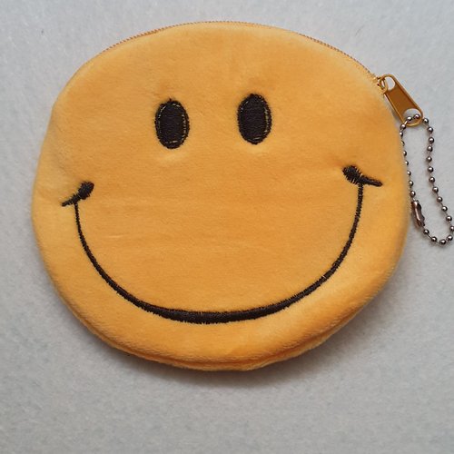 Porte monnaie doublé smiley émoji sourire jaune velours 11x11cm