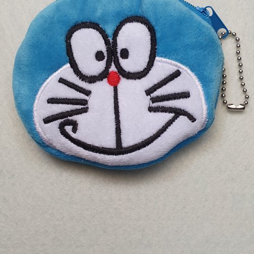 Porte monnaie doublé chat bleu velours 11x10cm