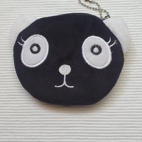 Porte monnaie doublé chat blanc noir velours 12x10cm