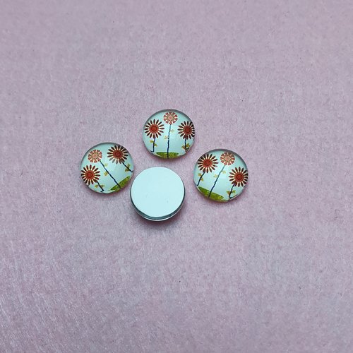 1 cabochon fleur rond 20mm verre épaisseur 4.8mm