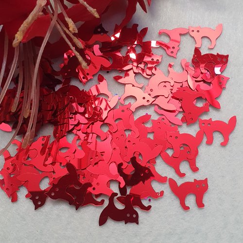 100 embellissements chat rouge 1.5x1.6mm sequin déco de table