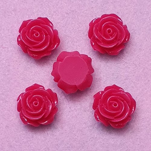2 cabochons fleur fuchsia foncé 14mm résine épaisseur 7.8mm